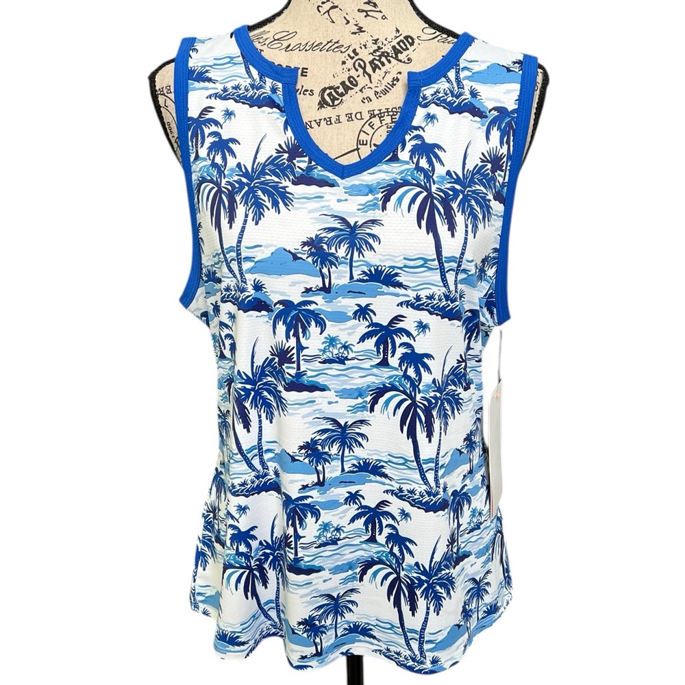 Gottex Blue and White Tropical Tank Top